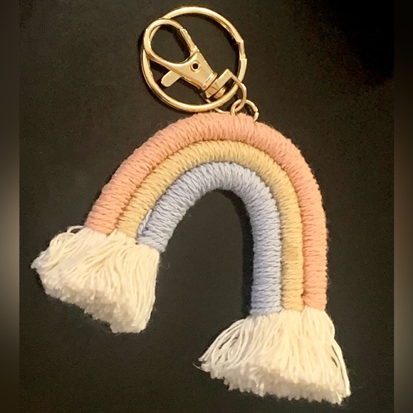 Rainbow Macrame Boho Keychain or Bag Charm - Pastel - Picture 3 of 3